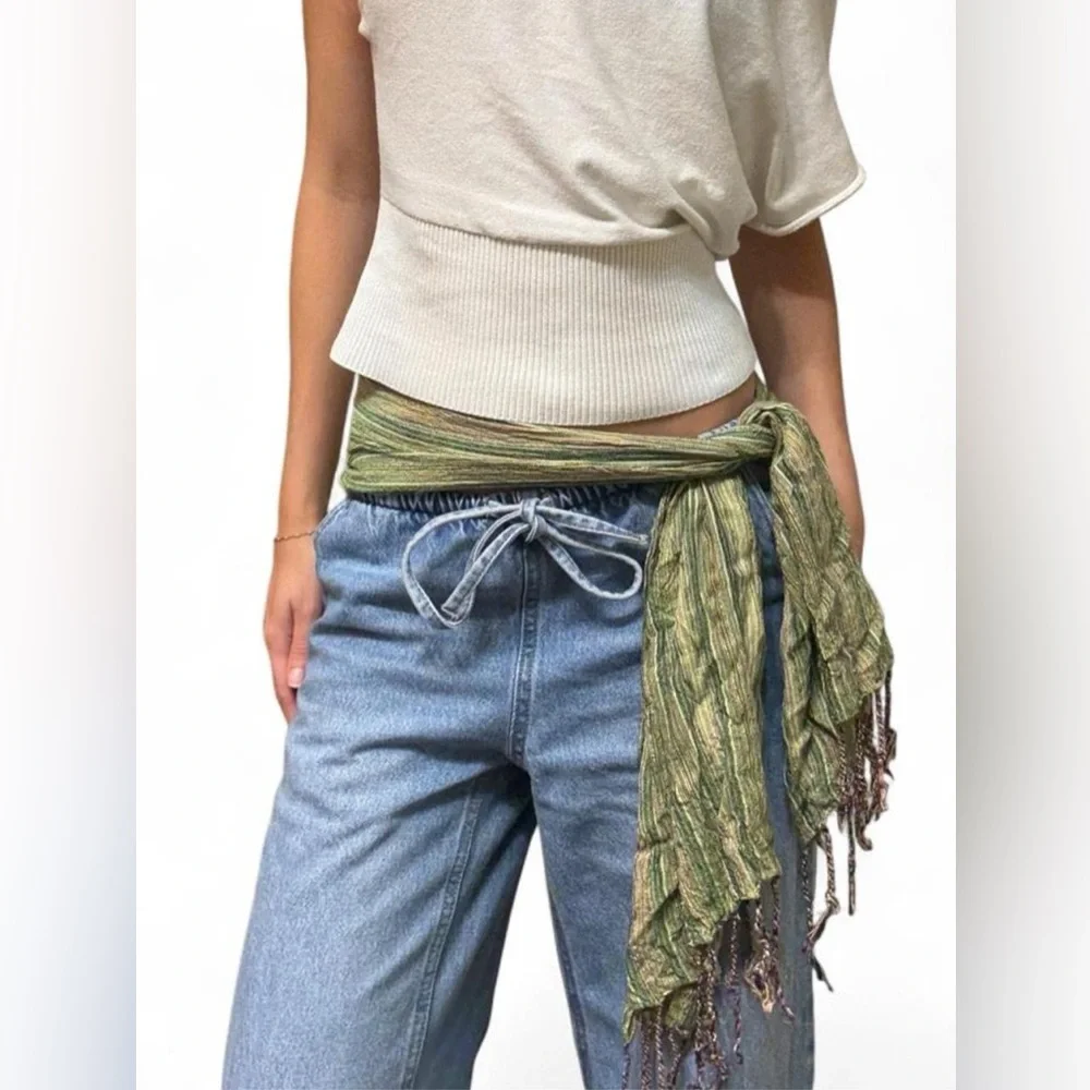 Lightweight Green Fringe Scarf Belt - Women Accessories